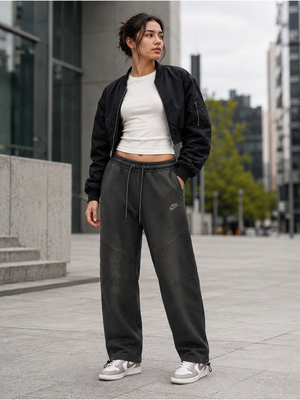 Nike Women's Charcoal Black Wide-Leg Joggers